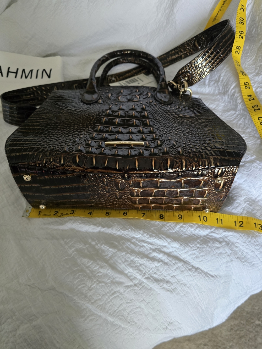 NWT Brahmin Rosetta Satchel Chocolate Melbourne Croc Embossed W/ Shoulder Strap - Picture 10 of 16